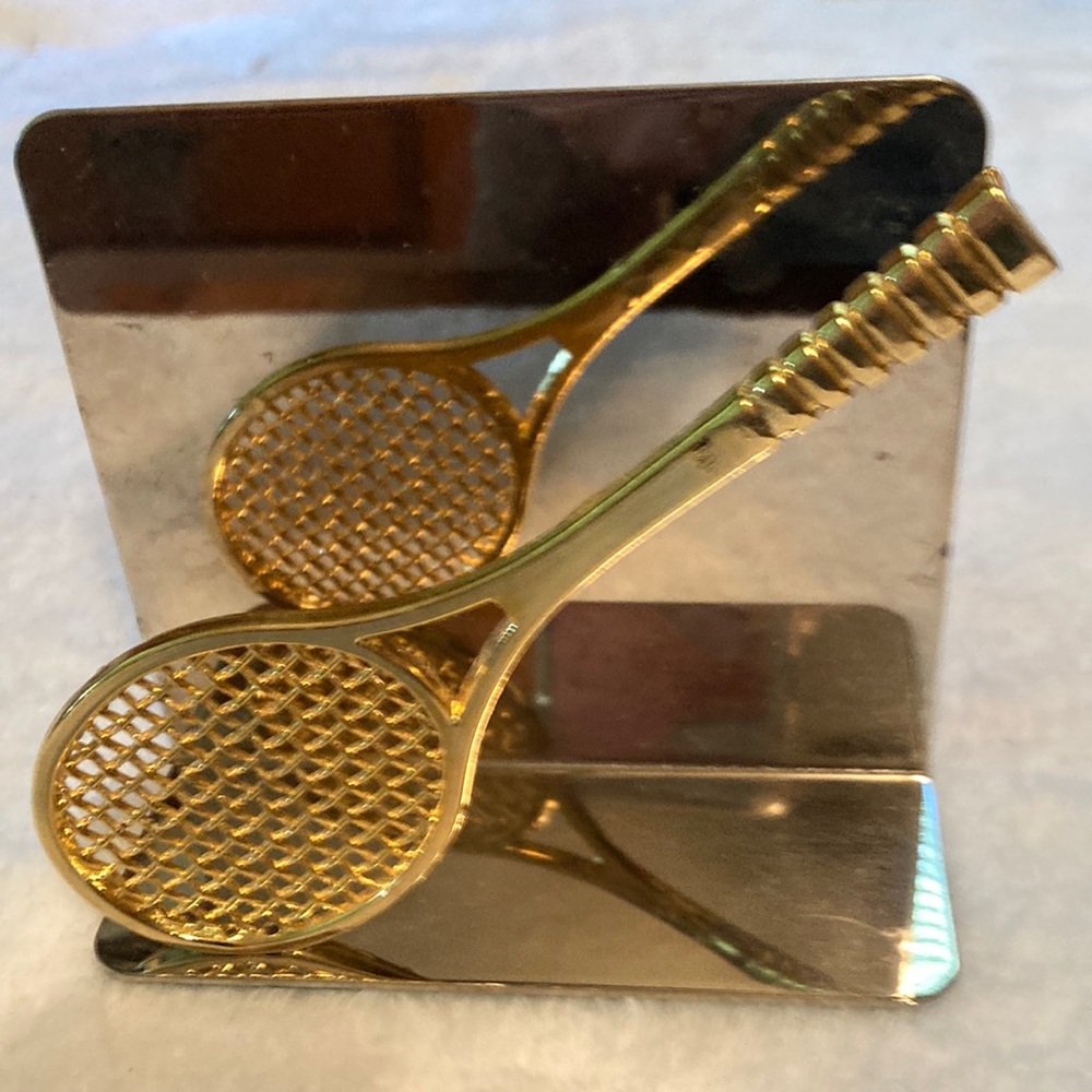 Tennis Rack napkin Holder All gold colored Made in Taiwan R.O.C. 4” wide 4” tall